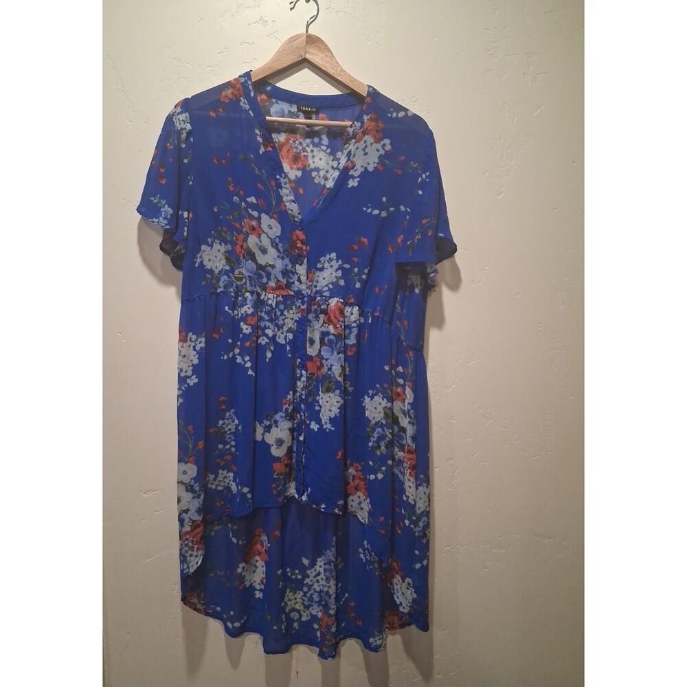 Torrid‎ Lexie Chiffon Hi-Lo Babydoll Tunic Sz 1 (14/16) Button Swim Coverup READ